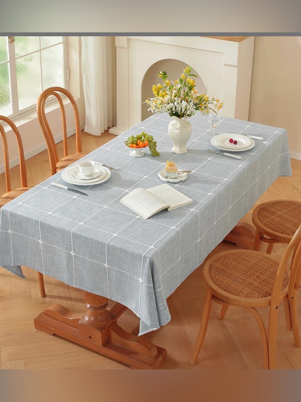 Zobesta Blue Plaid Linen Tablecloth 60"X84"